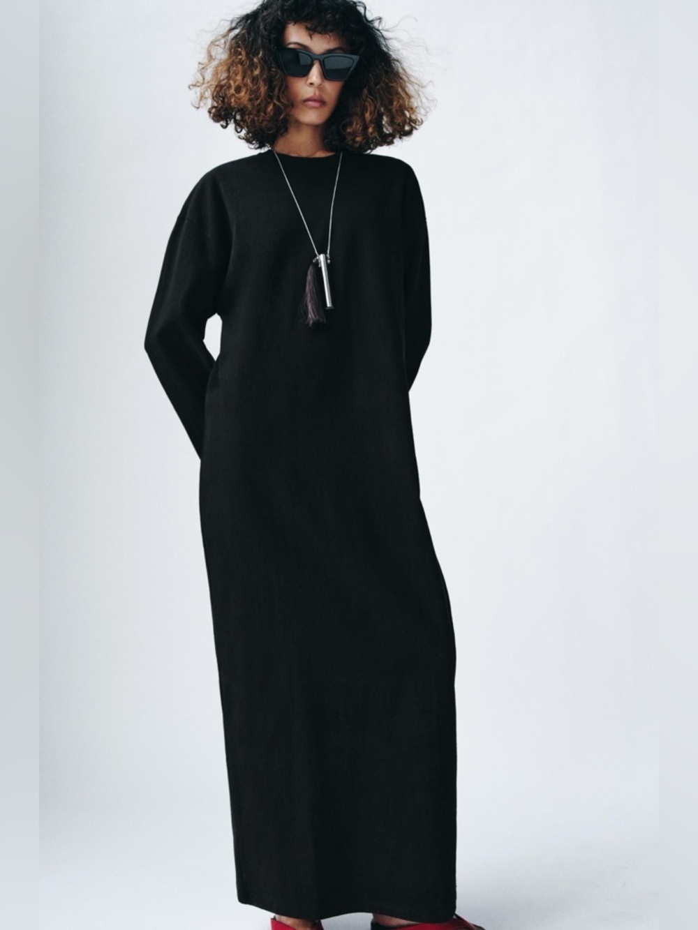 ZARA Women's Long Black Minimalist Dress SIZE M NWT